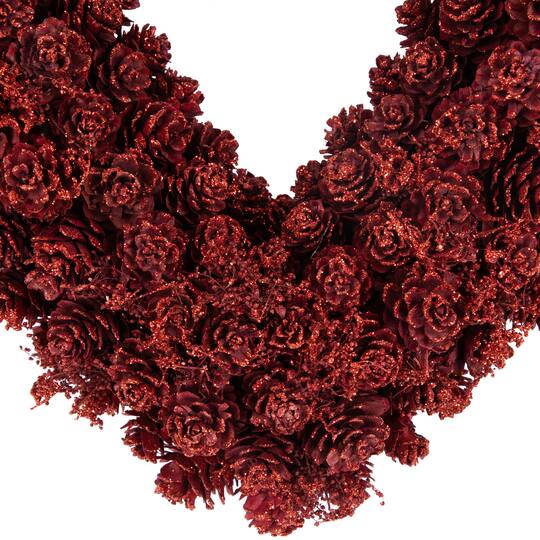 14" Red Valentine's Day Wooden Pinecone Rose Heart Wreath